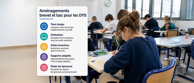 Salle d'examen avec infographique DYS - Image générée par IA